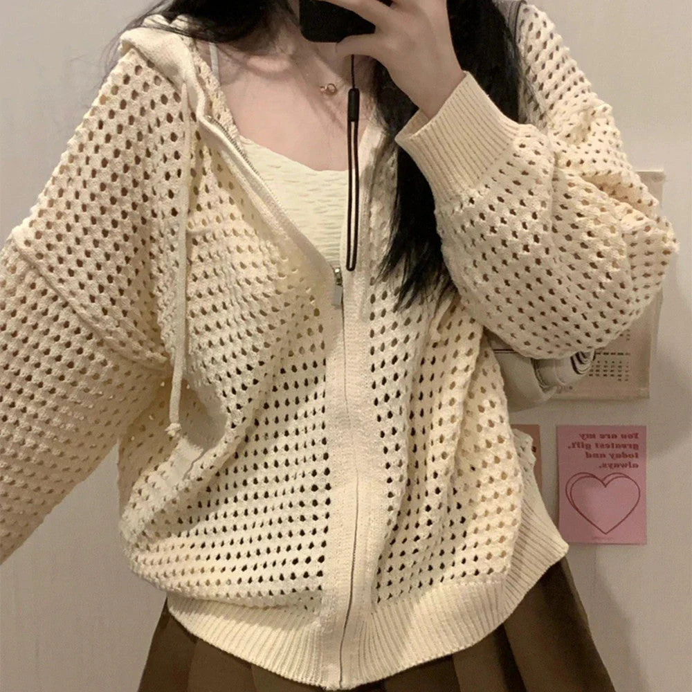 Knit All Over Cutout Hooded Cardigan - Image 3