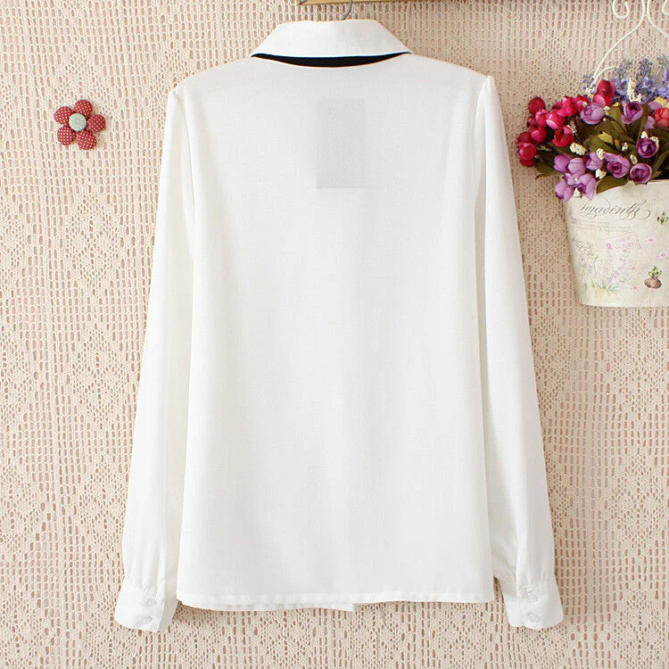 Fashion Students Bow Chiffon Blouse - Image 2