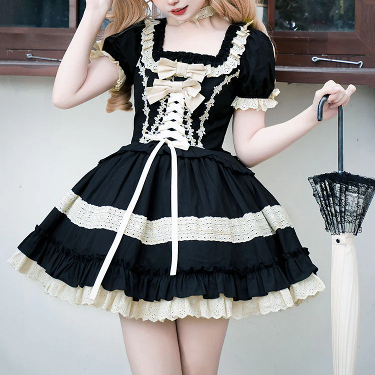 Lace Bow Black Dress - Image 3