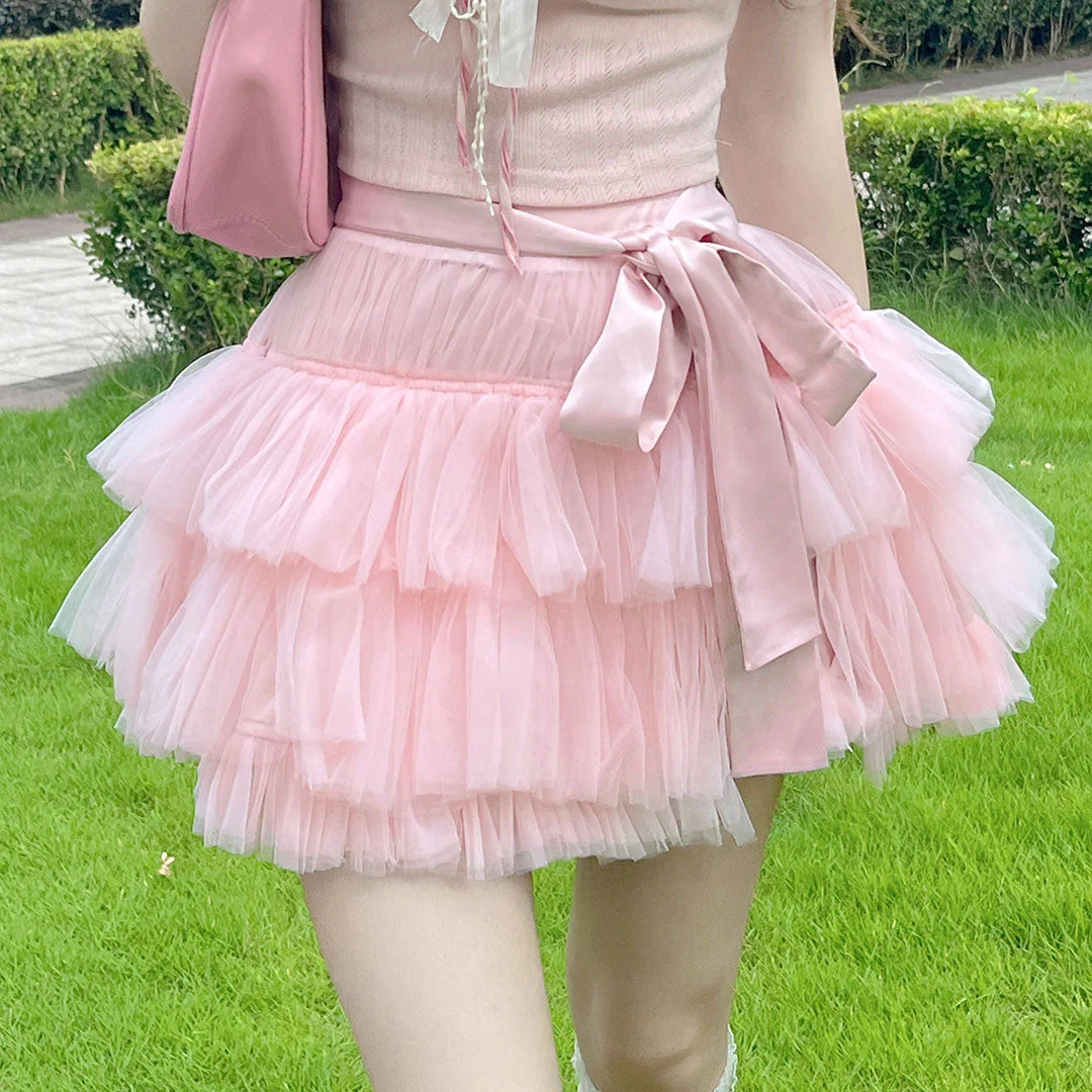 Lace Bow Gauze Skirt - Image 3