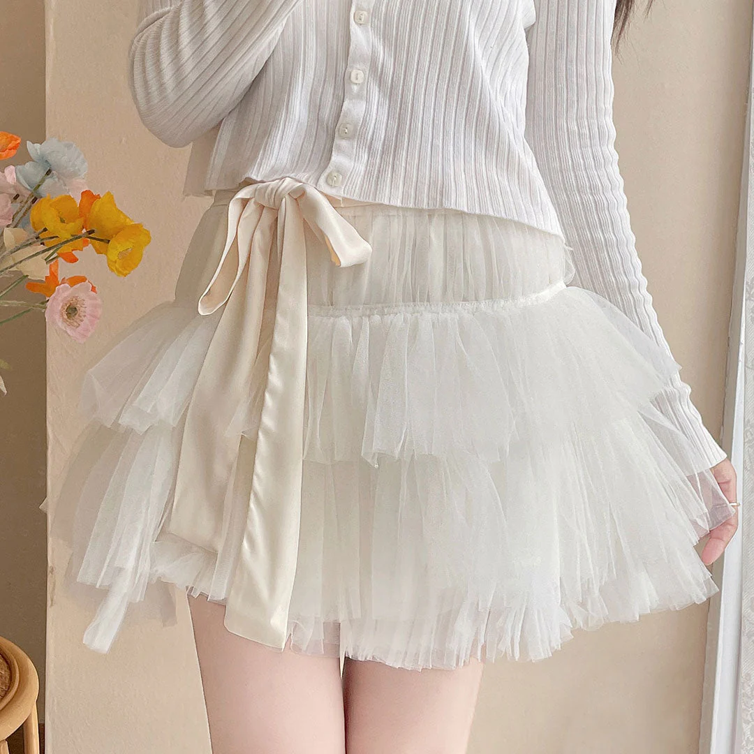 Lace Bow Gauze Skirt - Image 4