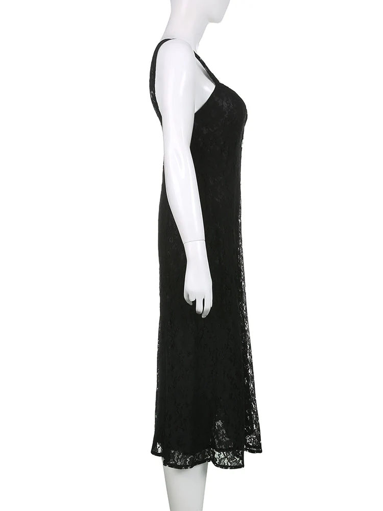 Lace Button Front Black Maxi Dress - Image 5