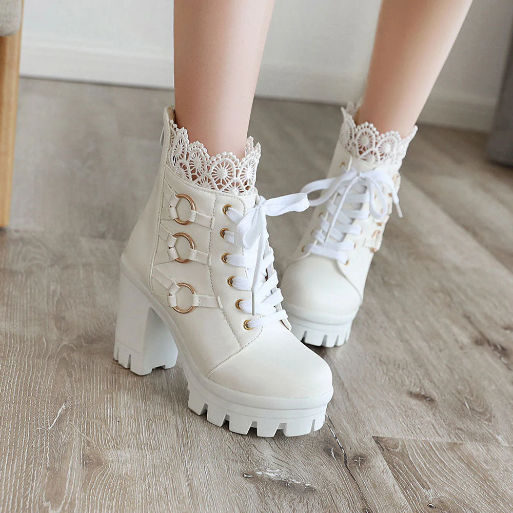 Lace Chunky Heel Boots - Image 2