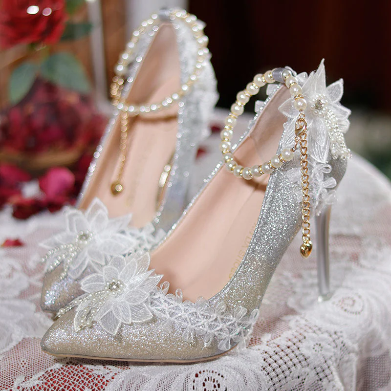 Lace Floral Handmade Heels Shoes - Image 3