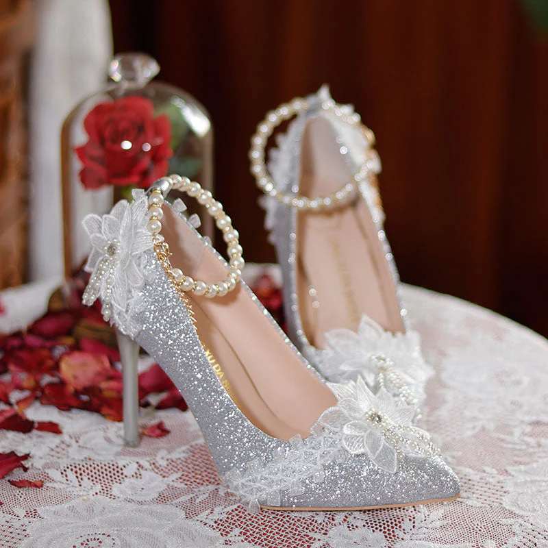Lace Floral Handmade Heels Shoes - Image 5