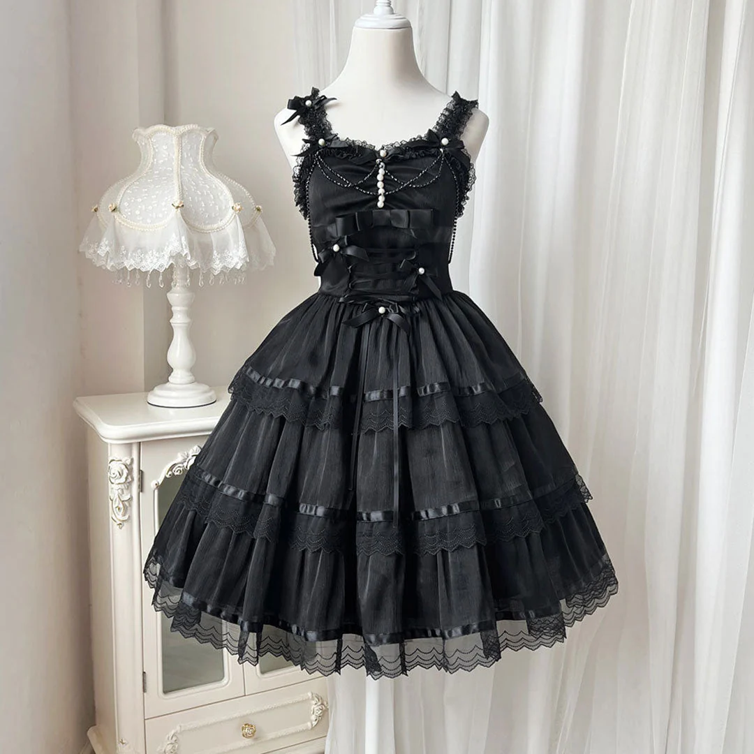 Lace Flower Bow Sling Dress - Image 4