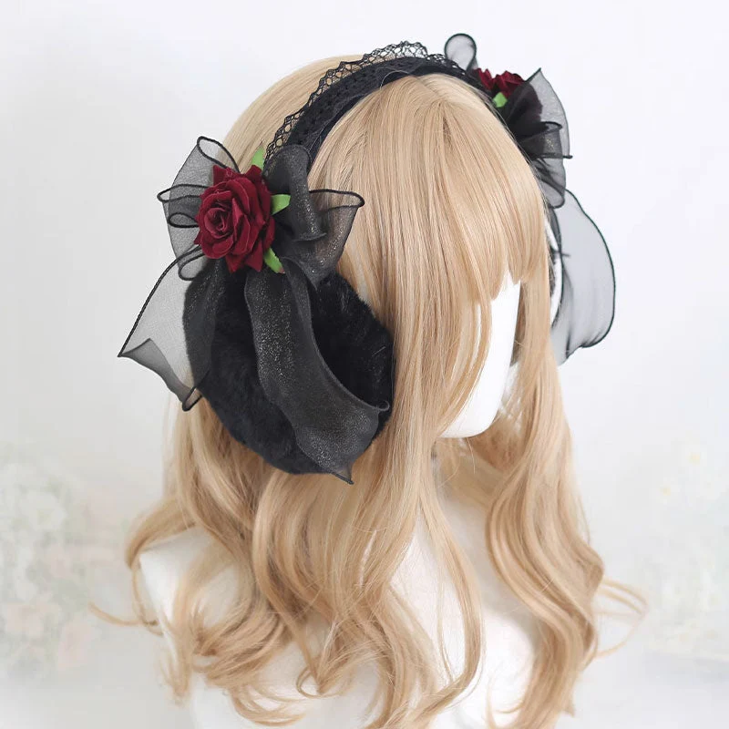 Lace Flower Bow Warm Earmuffs - Image 5