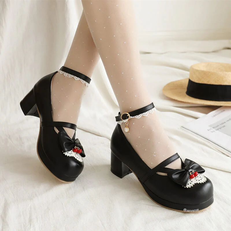 Lace Flower Lolita Bow Shoes - Image 2