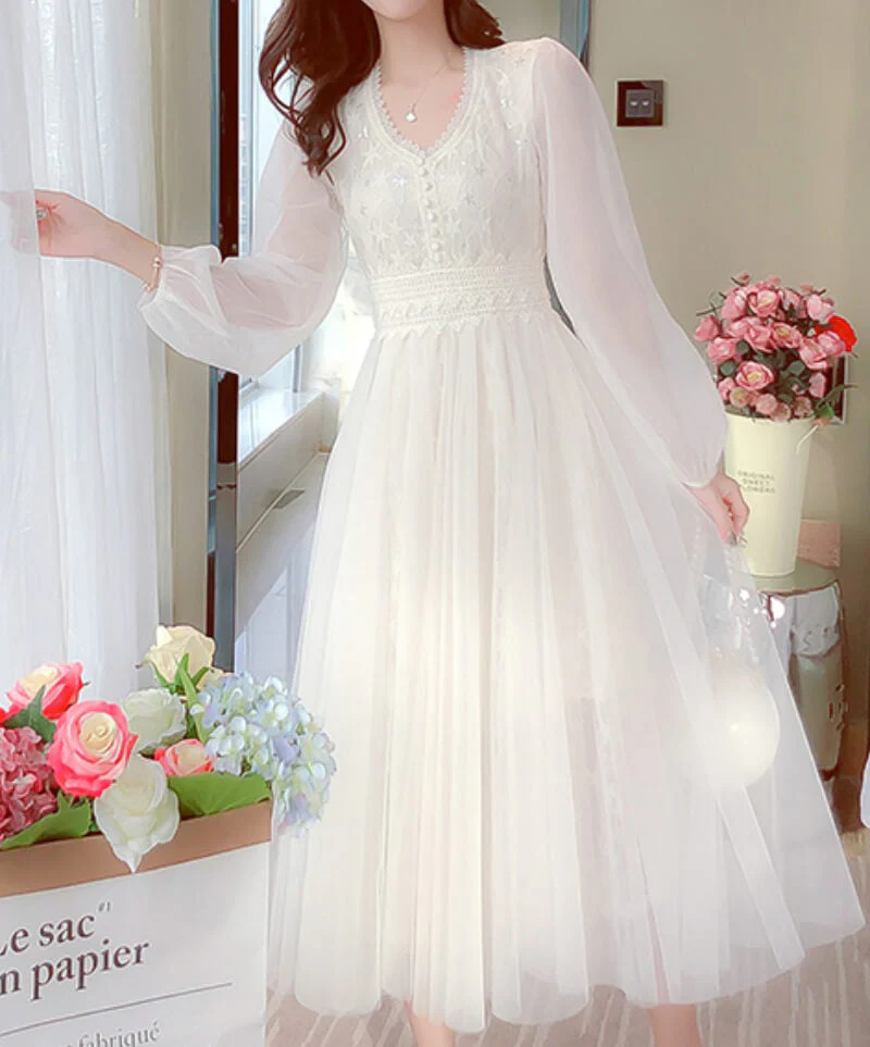 Lace Flower Mesh Dress - Image 4