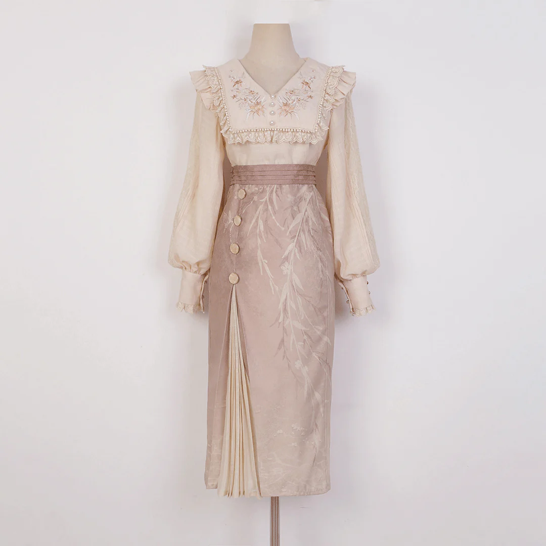 Lace Flower Shirt Skirt Set
