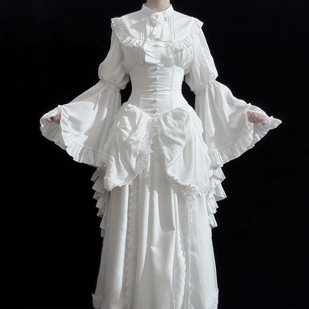 Lace Flower Shirt Skirt Set
