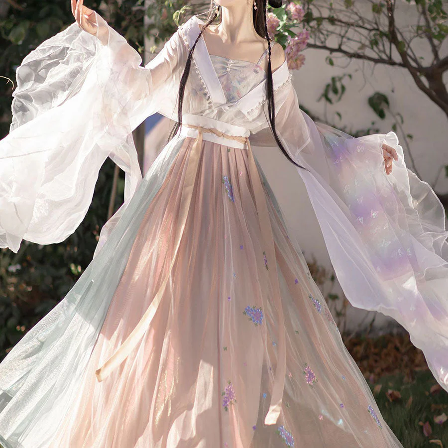 Lace Mesh Flower Hanfu Dress - Image 3