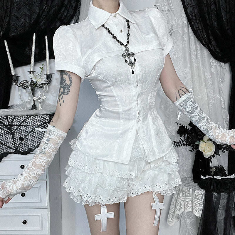 Lace panel shirt top - Image 3