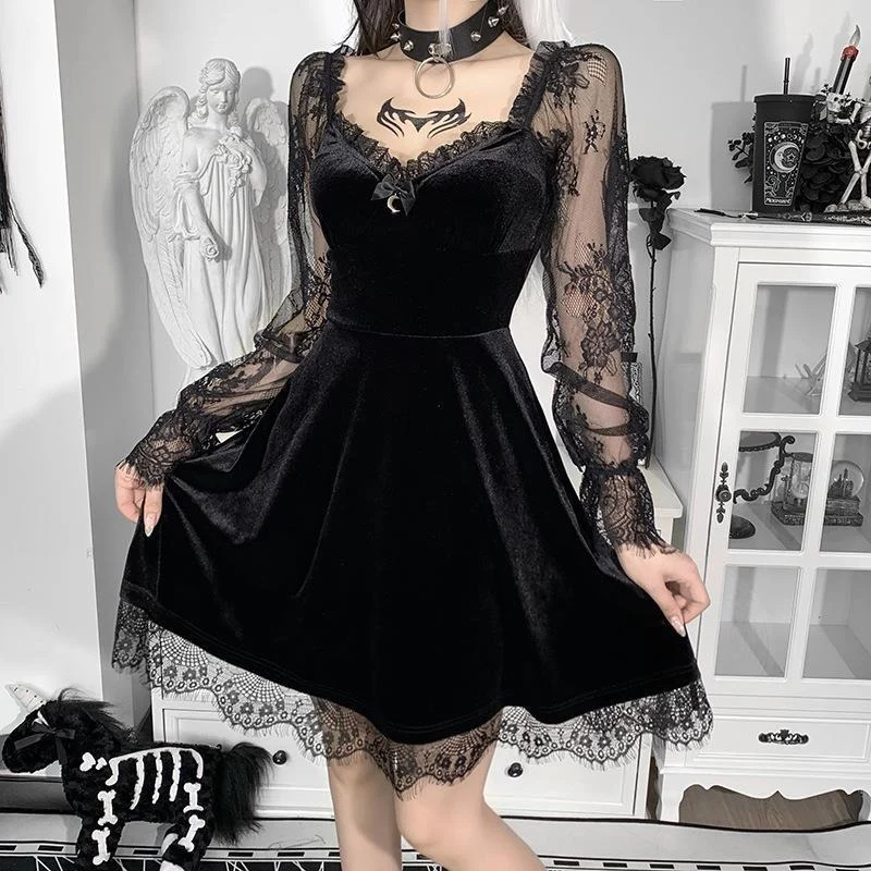 Lace Patchwork Ruffle Waist Dress - Image 4