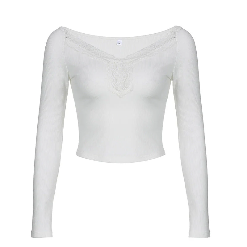 Lace Trim Patchwork Long Sleeve Knit Top - Image 6
