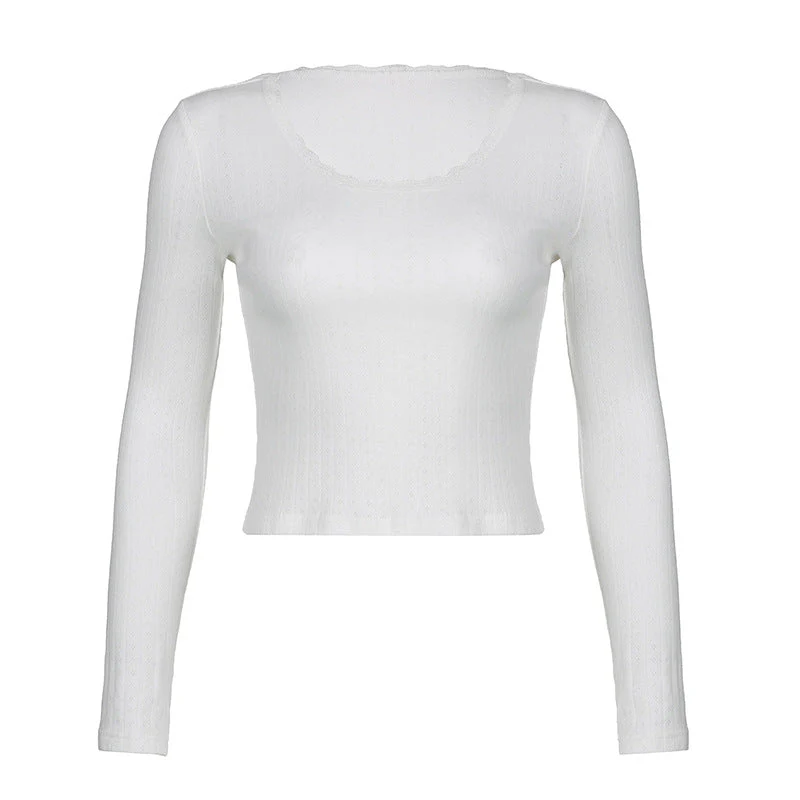 Lace Trim White Knit Top - Image 10