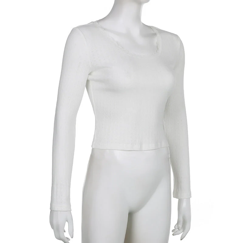 Lace Trim White Knit Top - Image 4
