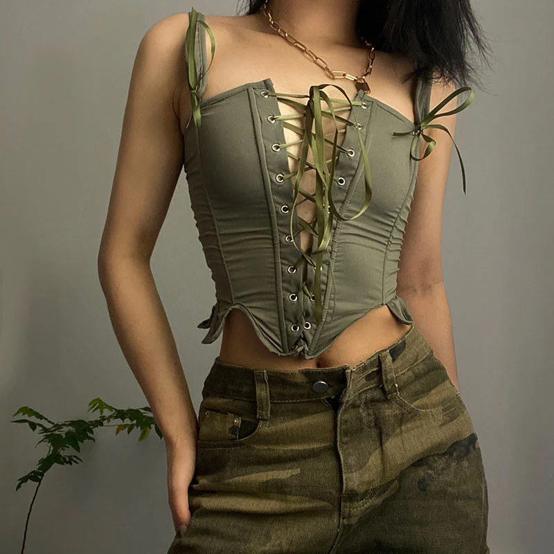 Lace Up Asymmetric Corset Top - Image 9