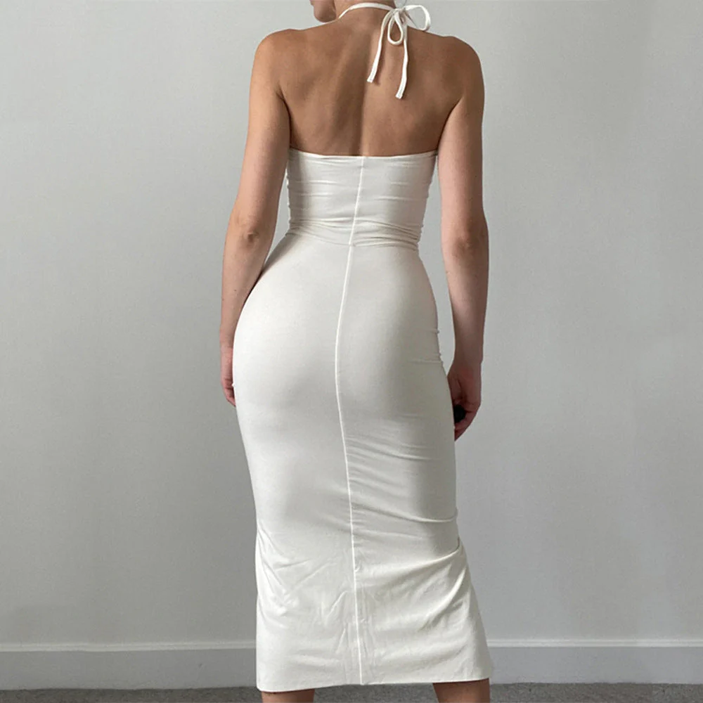 Lace Up Drawstring Ruched Side Slit Midi Dress - Image 6