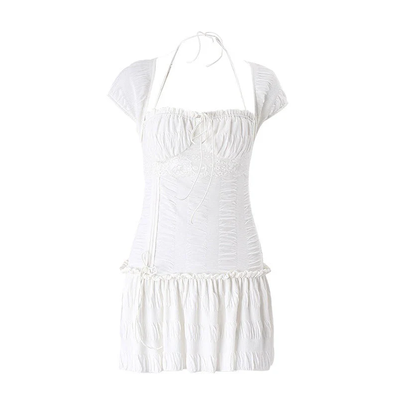 Lace Up Ruffle Halter Mini Dress - Image 9