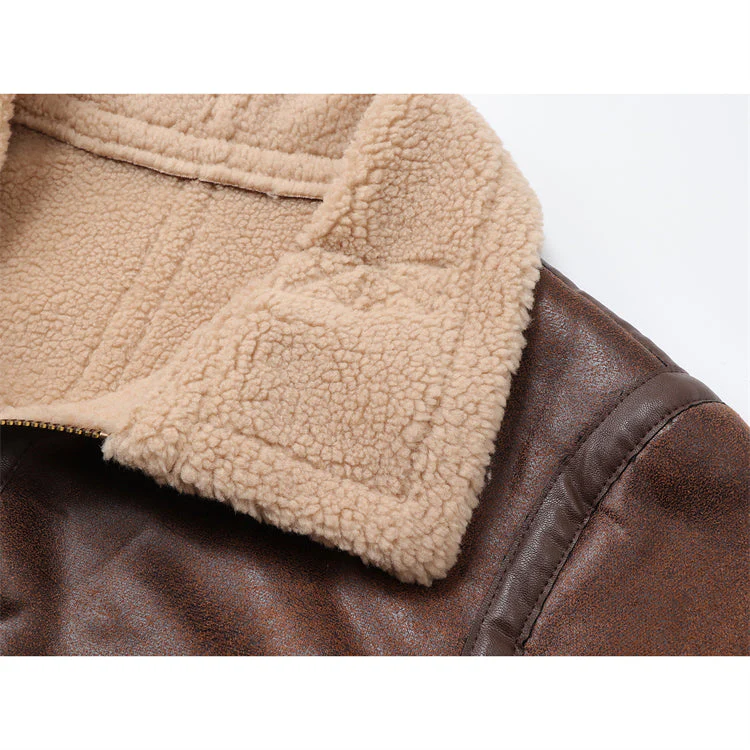 Lamb Fur Collar Leather Jacket - Image 5