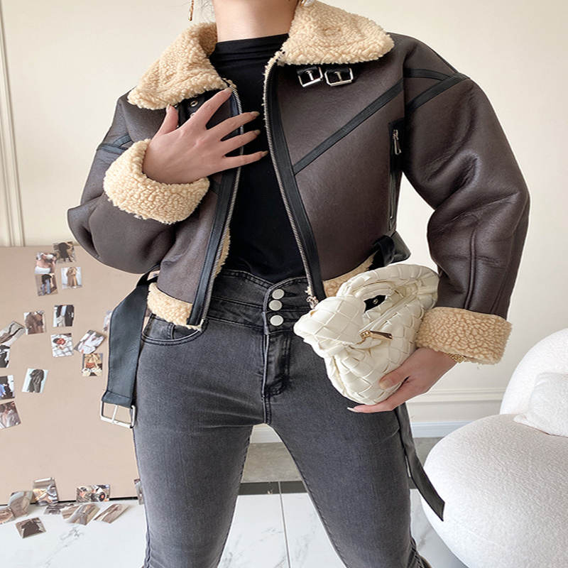 Lamb Wool Motorcycle Street Jacket - Image 5