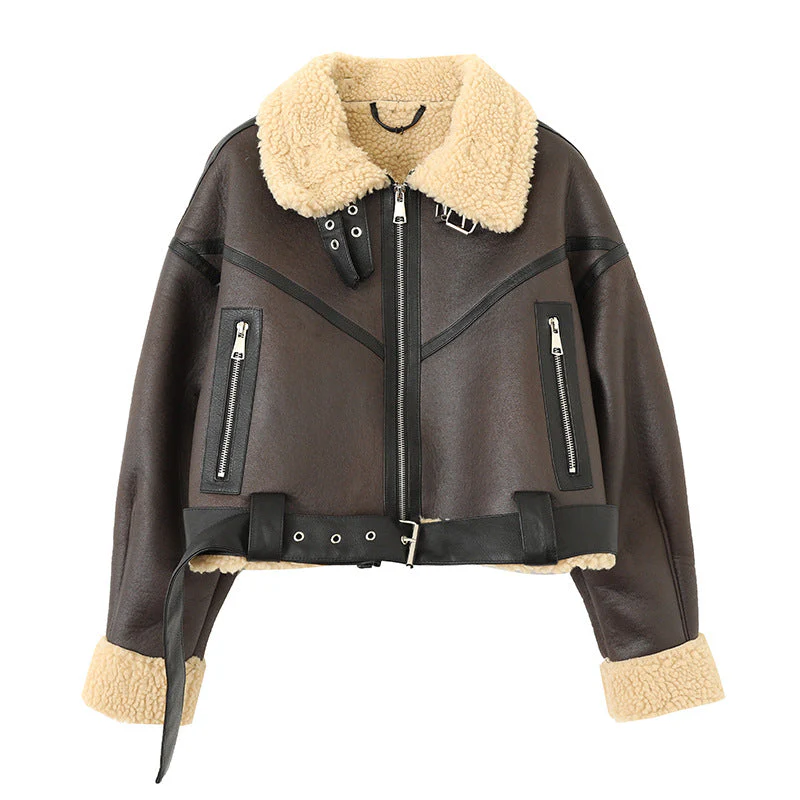 Lamb Wool Motorcycle Street Jacket - Image 6