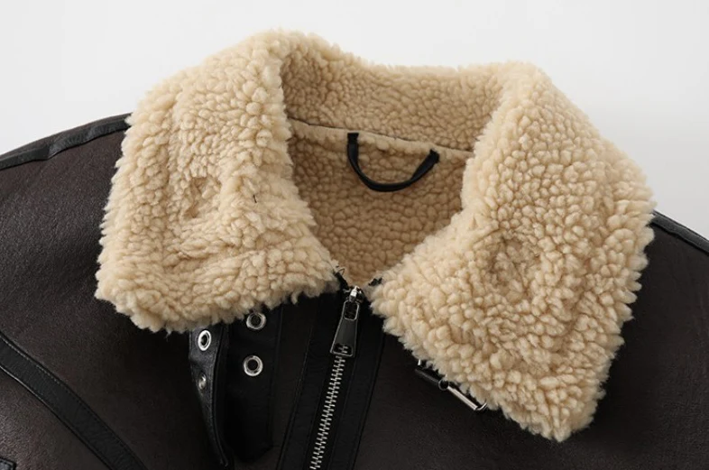 Lamb Wool Motorcycle Street Jacket - Image 9