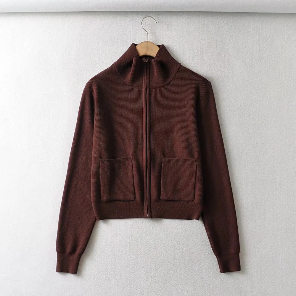 Lapel Double Zip Turtleneck Knitted Sweater - Image 17