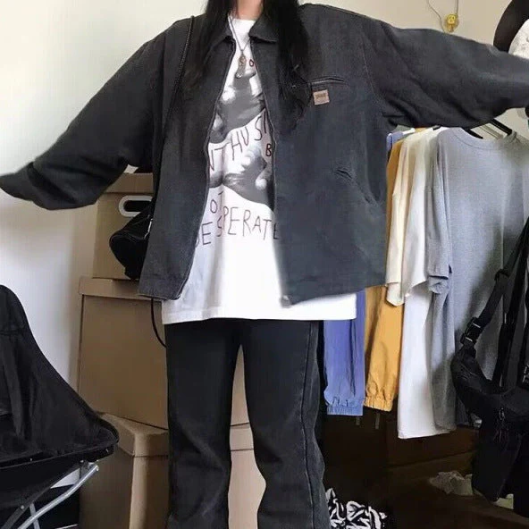 Lapel Neck Jacket Oversized Jacket - Image 2