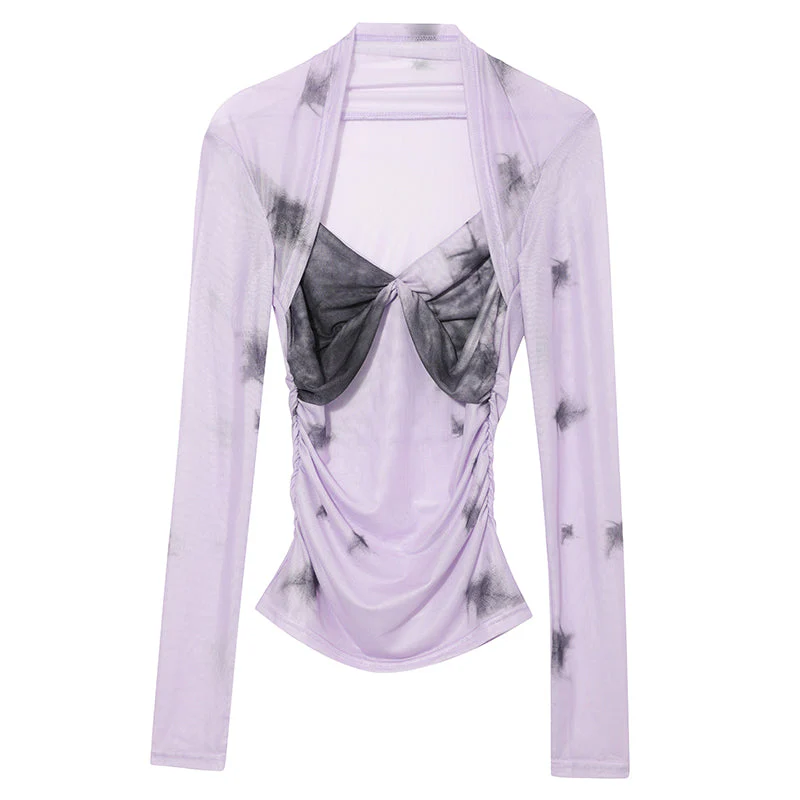 Lavender Contrasting Mesh Long Sleeve Top - Image 3