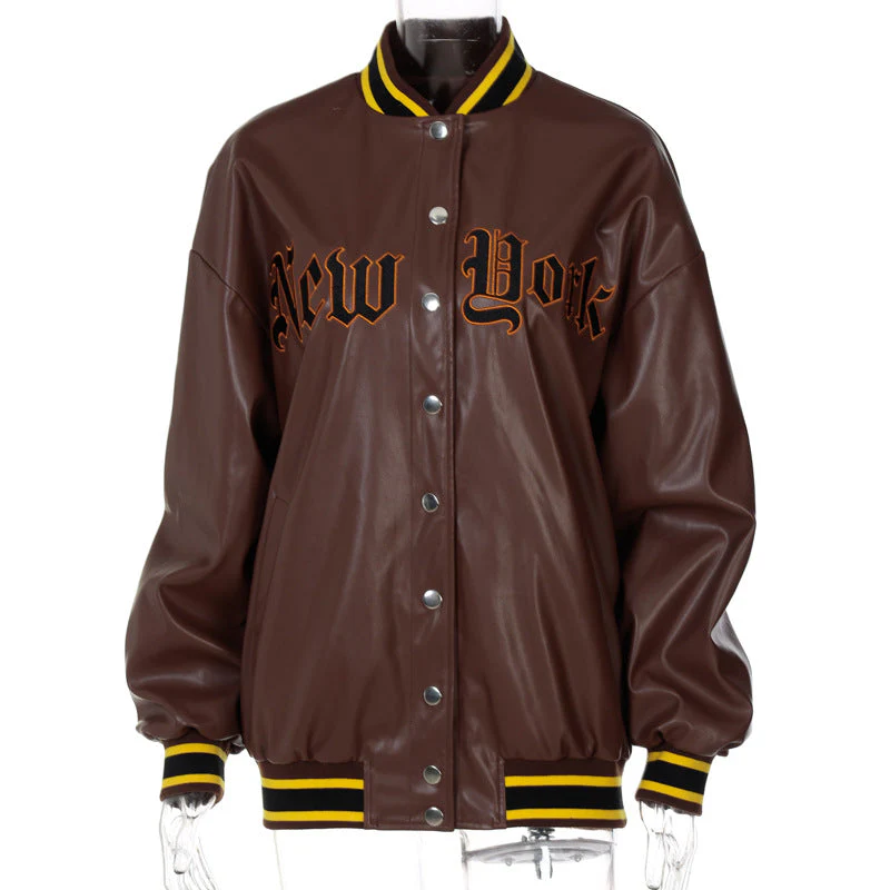 Leather Long Sleeve Loose Jacket - Image 3