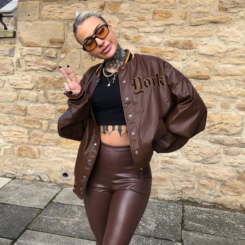 Leather Long Sleeve Loose Jacket - Image 4
