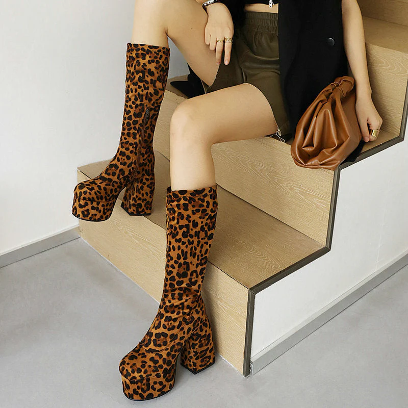 Leopard Print High Boots - Image 2