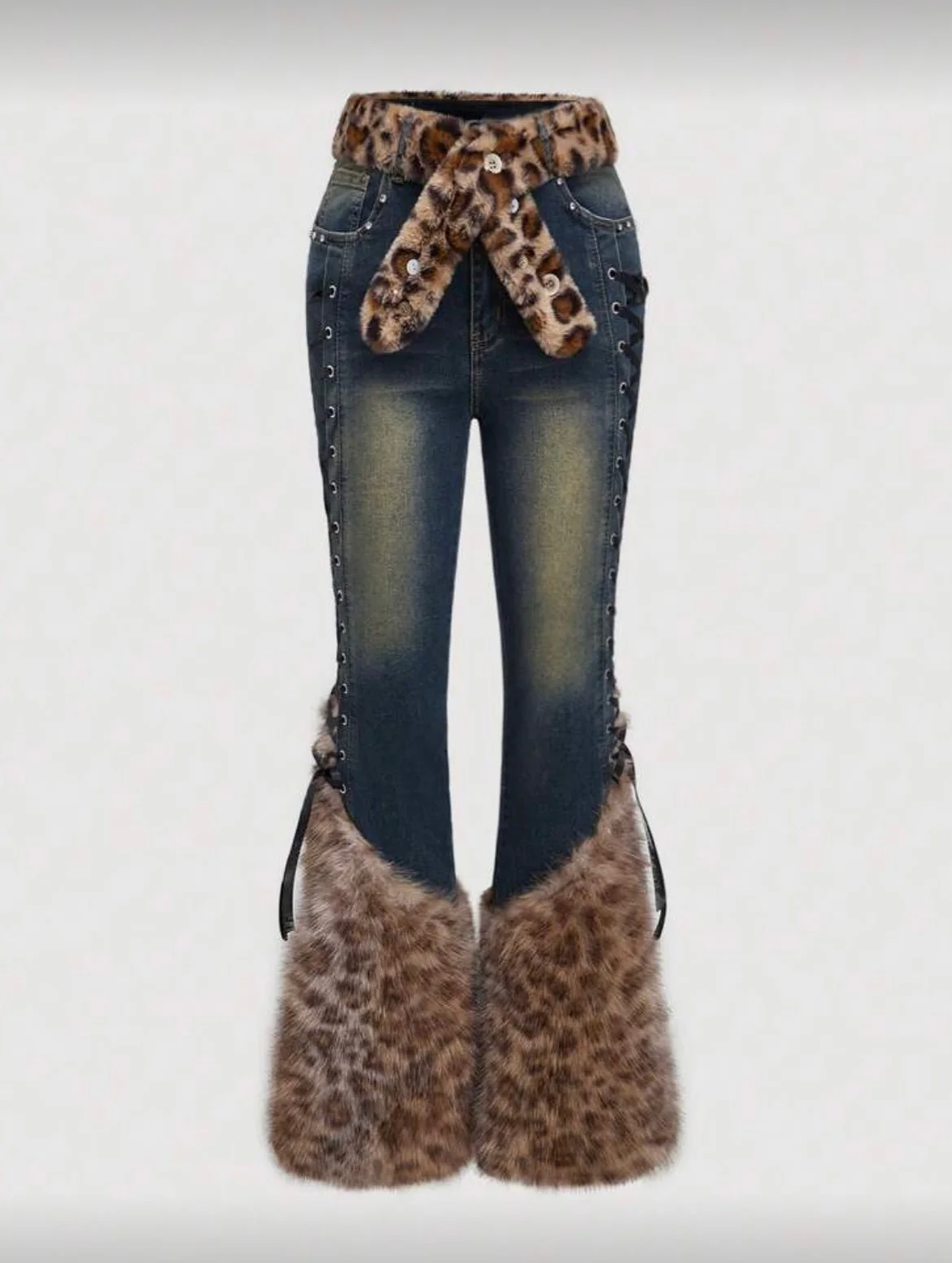 Leopard Print Patchwork Jeans