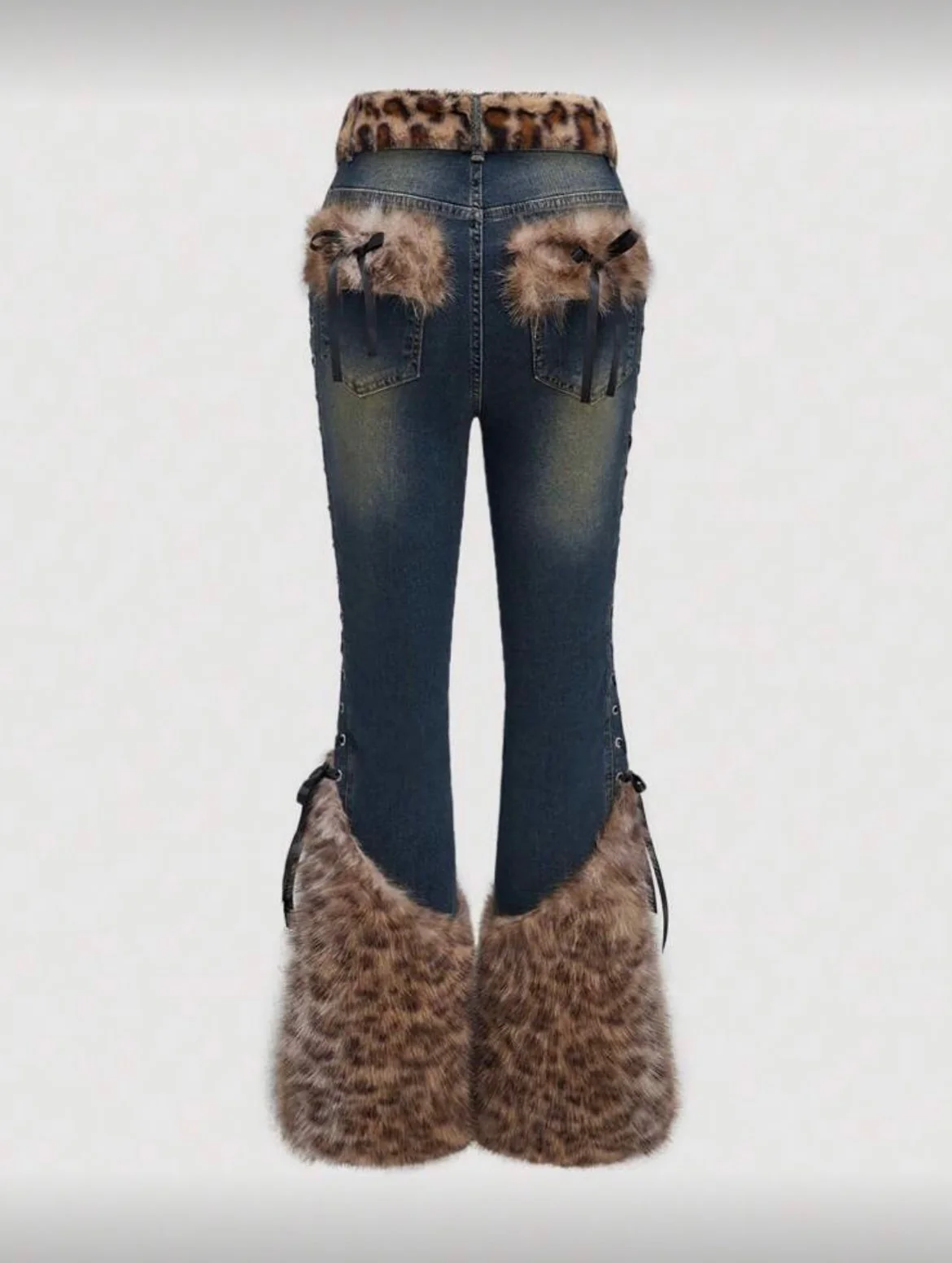 Leopard Print Patchwork Jeans - Image 4