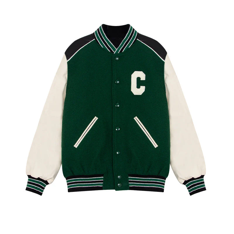 Letter Embroidered Vintage Baggy Varsity Jacket - Image 3