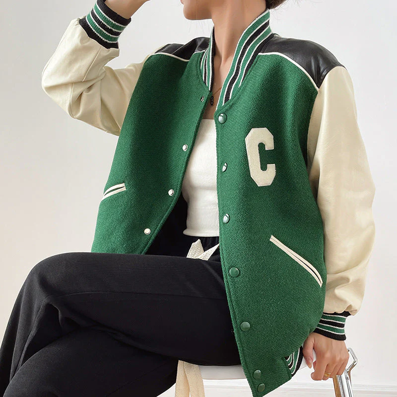 Letter Embroidered Vintage Baggy Varsity Jacket - Image 5