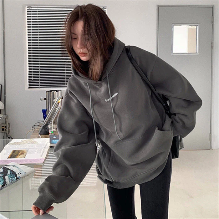 Letter Embroidery Baggy Hoodie - Image 8
