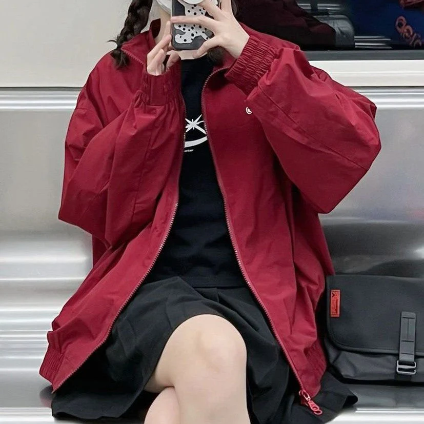 Letter Embroidery Oversized Bomber Jacket - Image 2