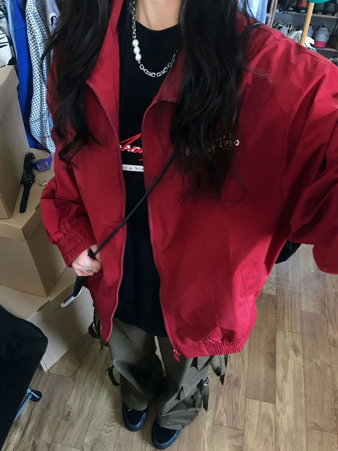 Letter Embroidery Oversized Bomber Jacket - Image 4