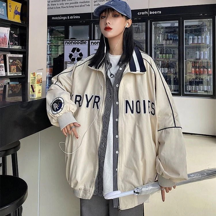 Letter Embroidery Oversized Jacket - Image 11