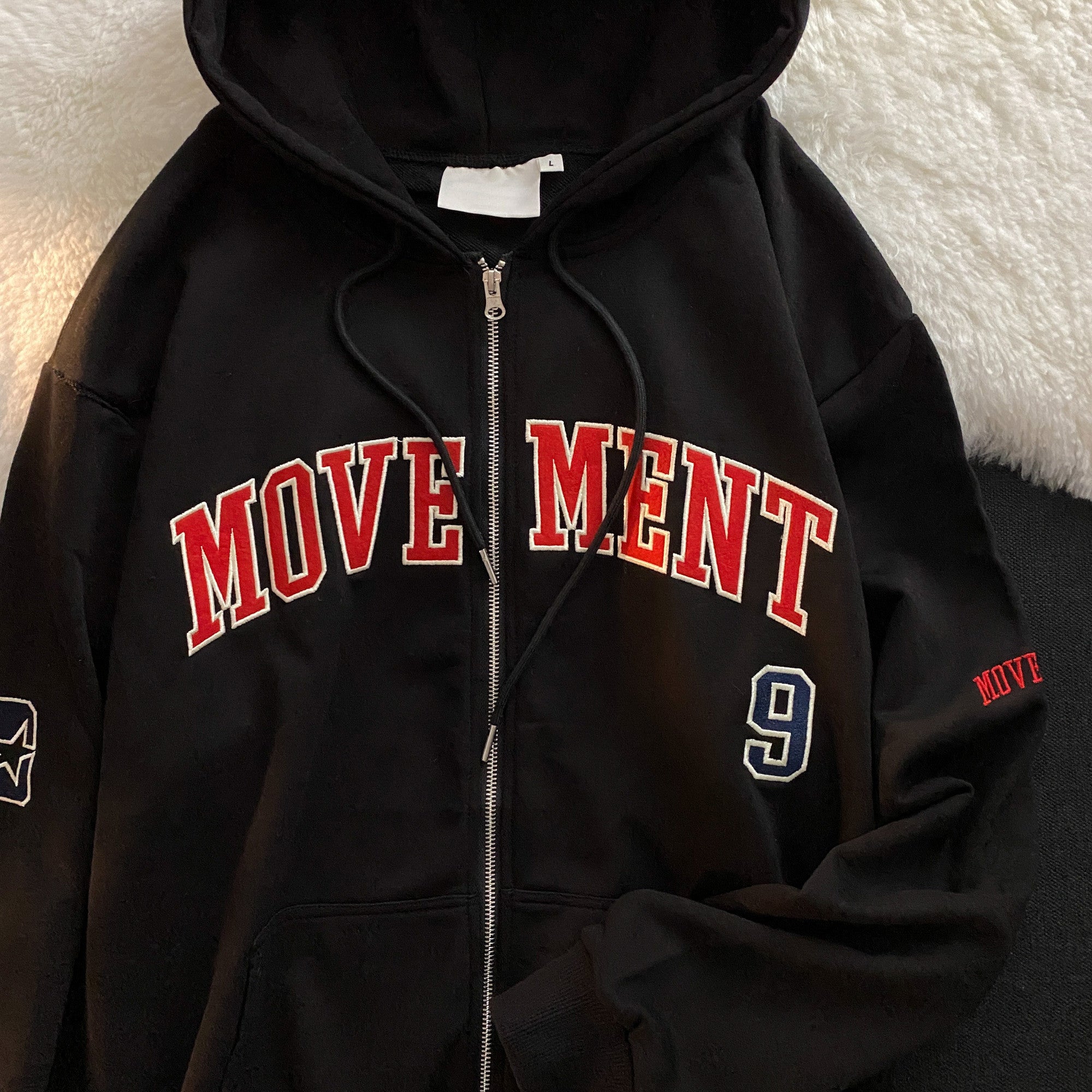 Letter Embroidery Oversized Zip Up Hoodie - Image 3