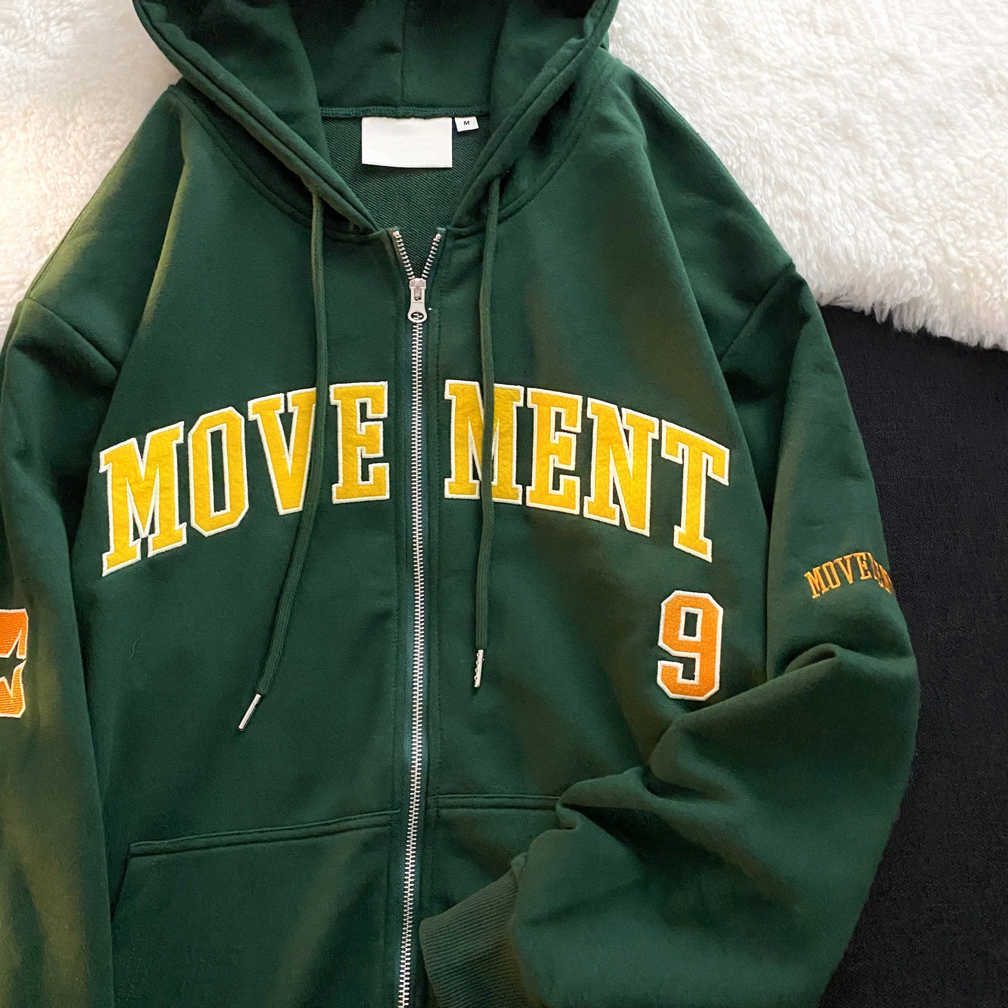Letter Embroidery Oversized Zip Up Hoodie - Image 5