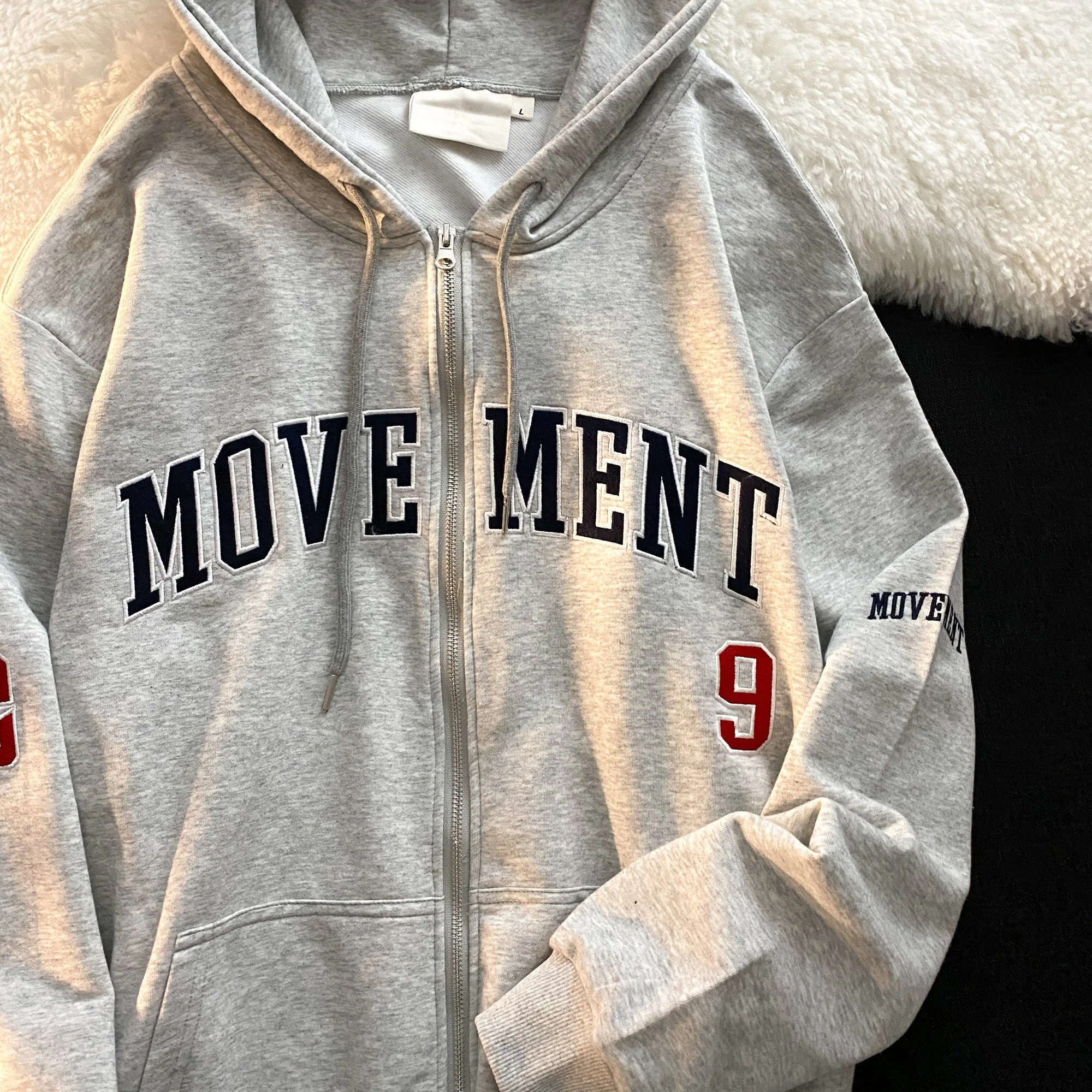 Letter Embroidery Oversized Zip Up Hoodie - Image 6