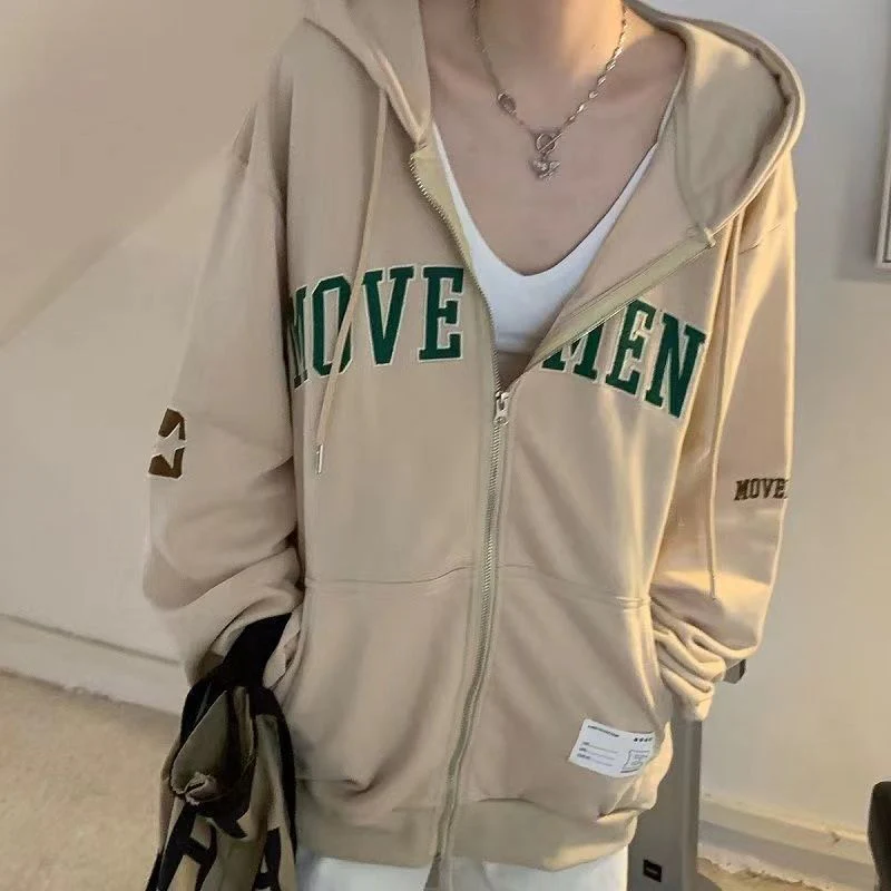 Letter Embroidery Oversized Zip Up Hoodie - Image 7