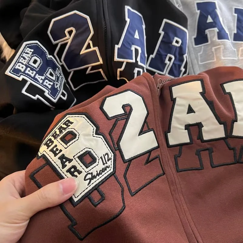 Letter Embroidery Zip Up Oversized Hoodie - Image 5