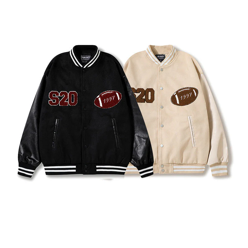 Letter Flocking Embroidered Baseball Jacket - Image 2
