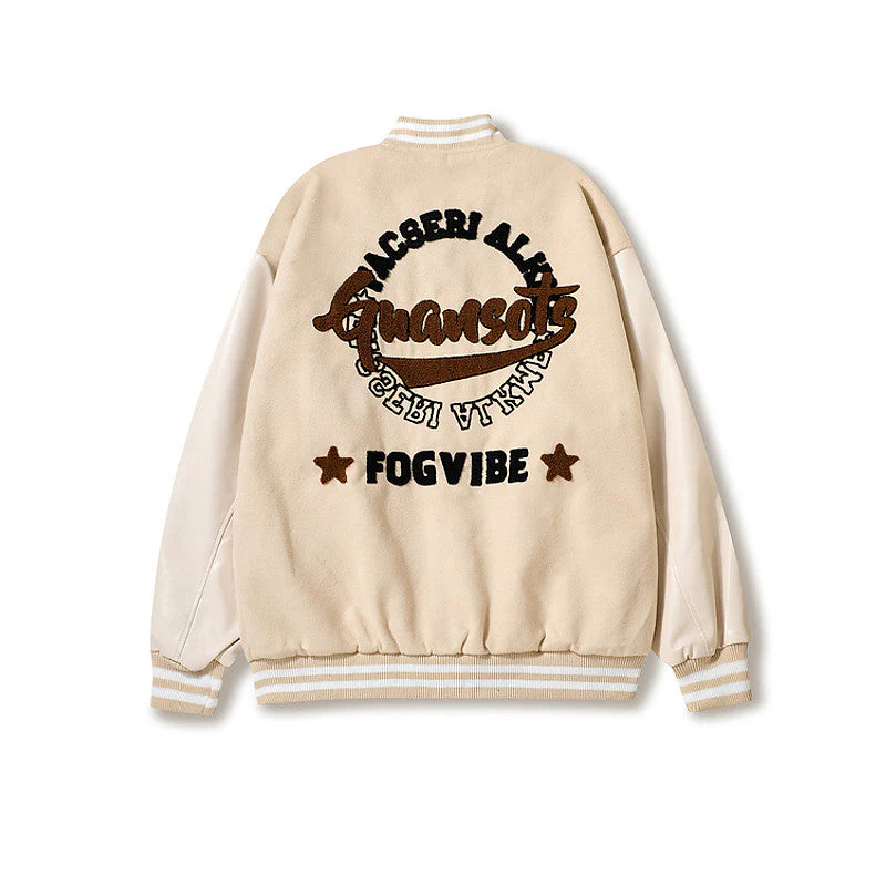 Letter Flocking Embroidered Baseball Jacket - Image 4