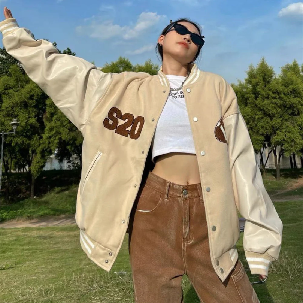 Letter Flocking Embroidered Baseball Jacket - Image 5